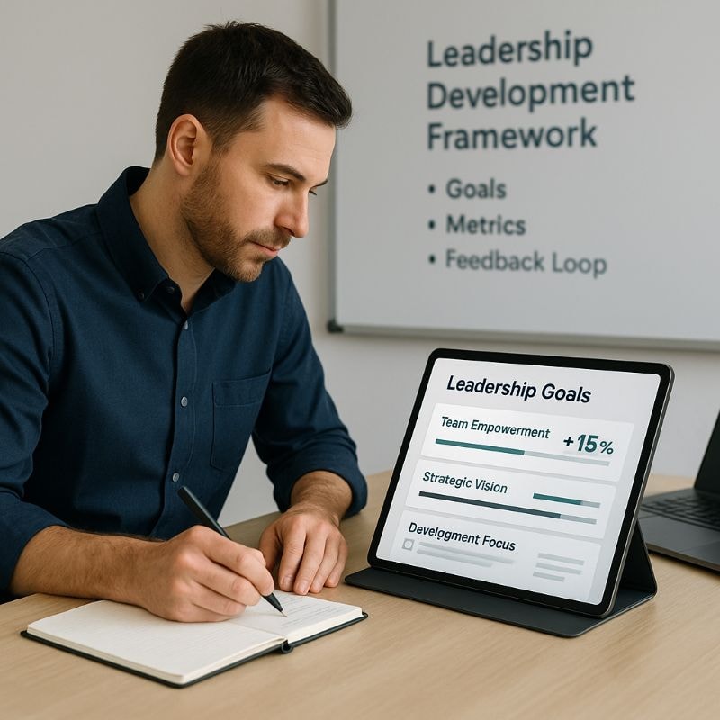 Leader creating measurable leadership development plan based on self-assessment insights