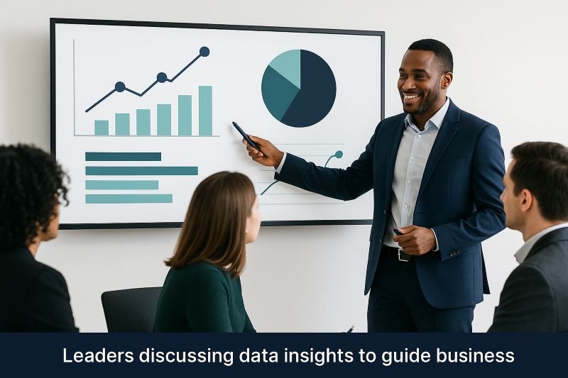 Leaders discussing data insights to guide business decisions