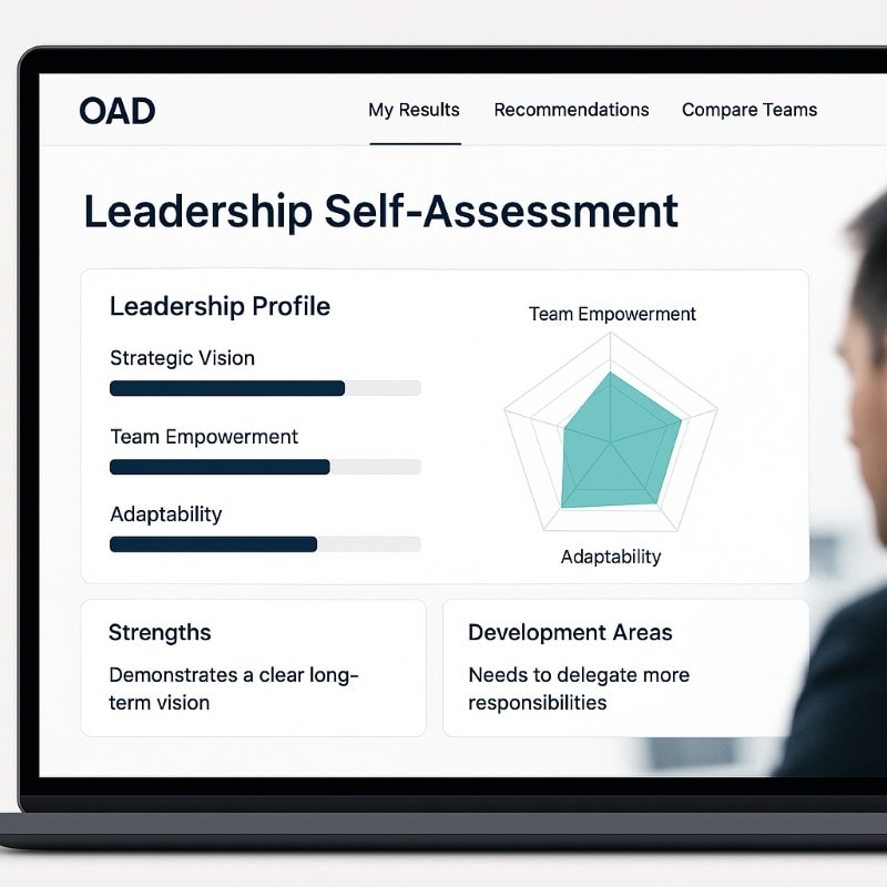 Leadership self-assessment results showing strengths and development areas