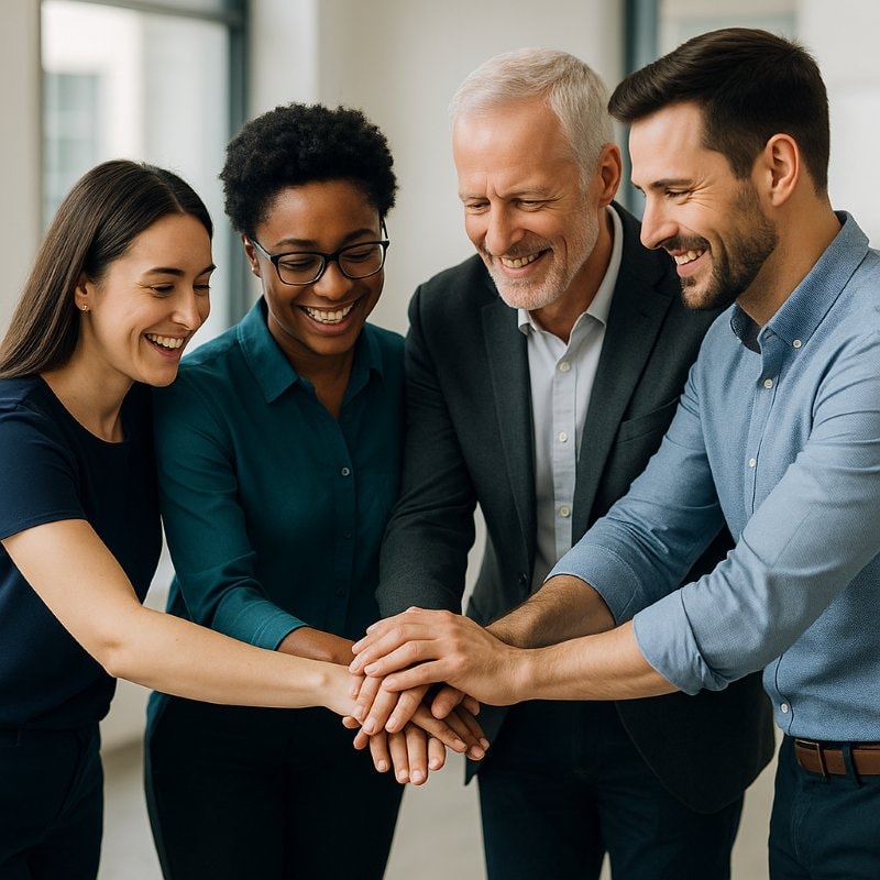 High-performing team demonstrating effective communication and mutual support in a professional workspace.
