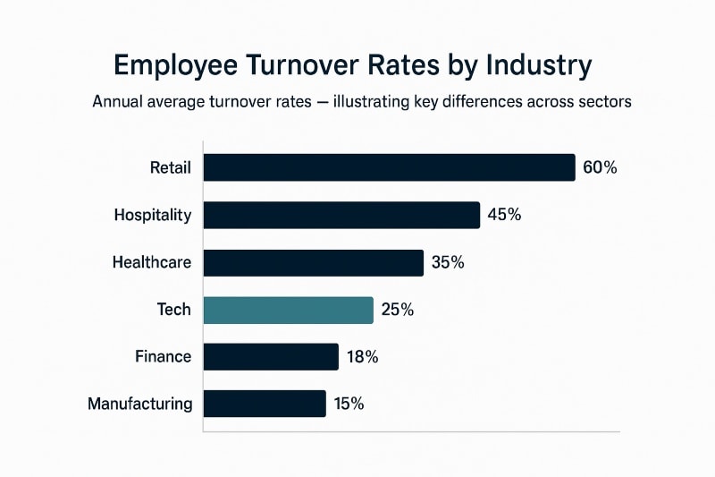 Comparison of average employee turnover rates by industry.