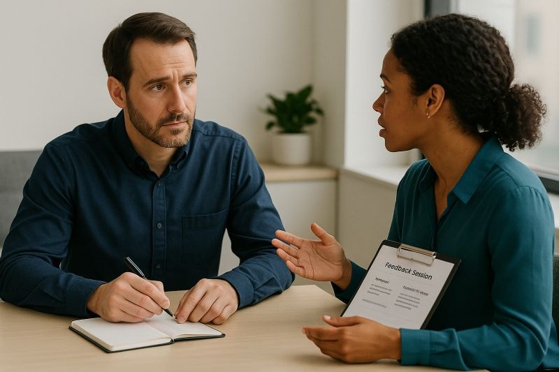 Leader building self-awareness through constructive team feedback