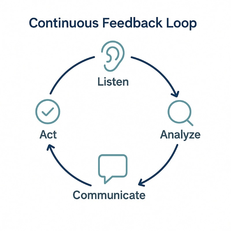 Feedback loop demonstrating how employee input leads to action and communication.
