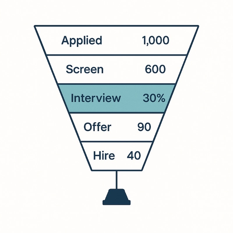 Hiring funnel visualization highlighting a stage where candidates frequently drop out.