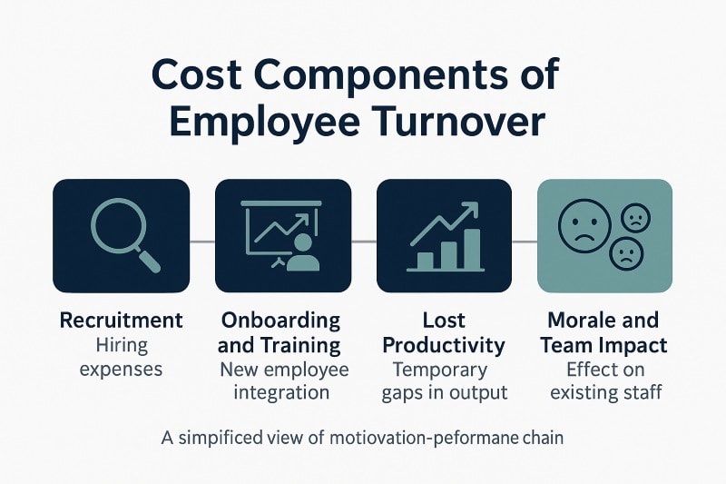 Breakdown of the business costs associated with high employee turnover and absenteeism.