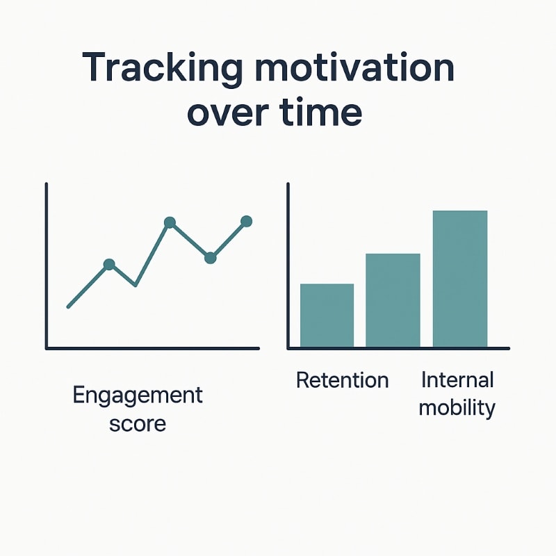 Charts representing key metrics used to monitor employee motivation trends.