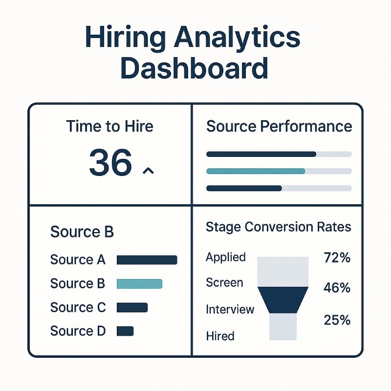 Hiring analytics dashboard summarizing key recruitment metrics.