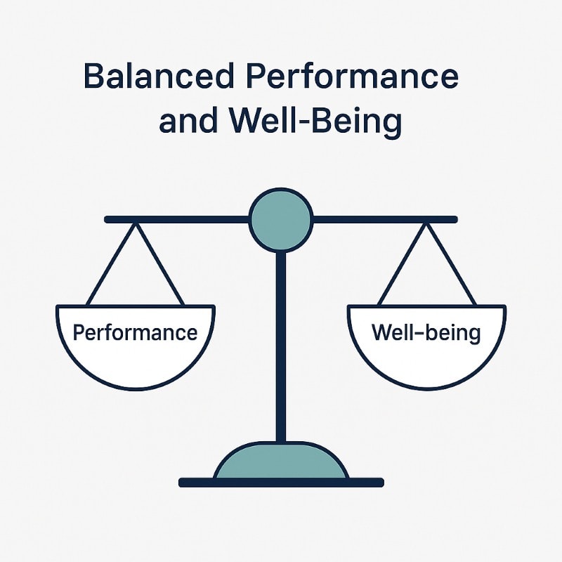 Balanced scale illustrating sustainable performance through healthy work-life balance.
