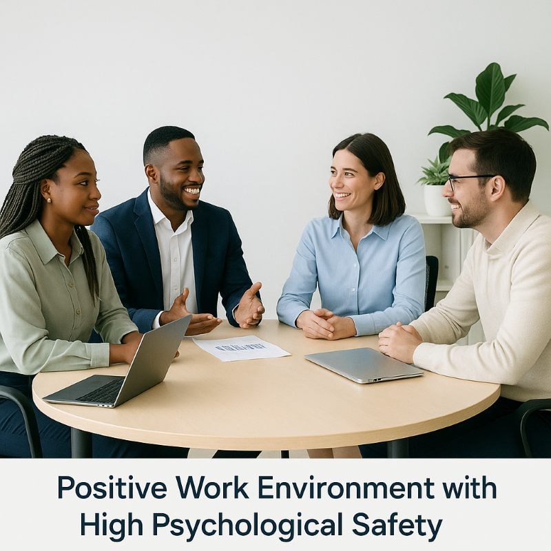 Team collaborating in a psychologically safe work environment that supports motivation.