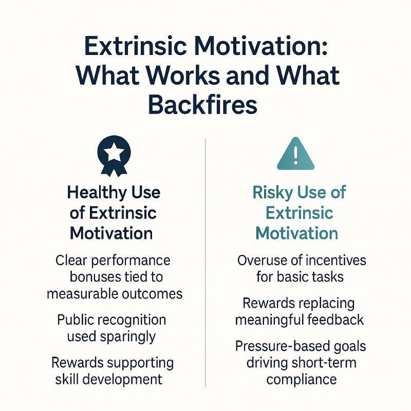 Comparison of effective and ineffective uses of extrinsic motivation in the workplace.