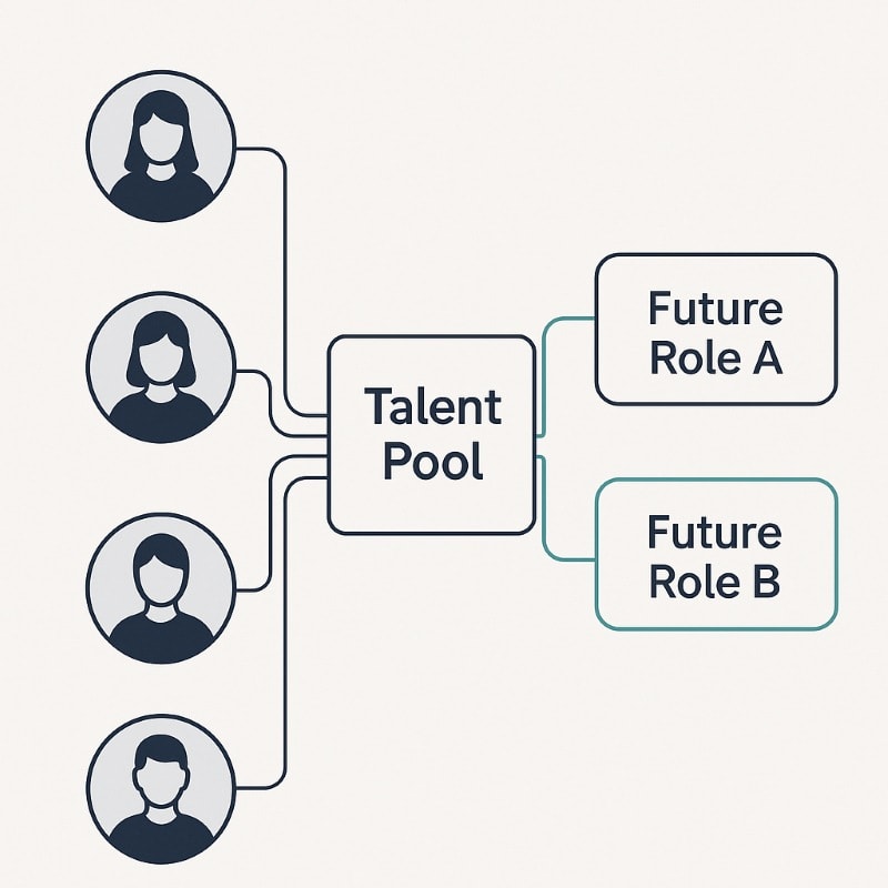 Talent pool view illustrating how past candidates can be matched to future job openings.