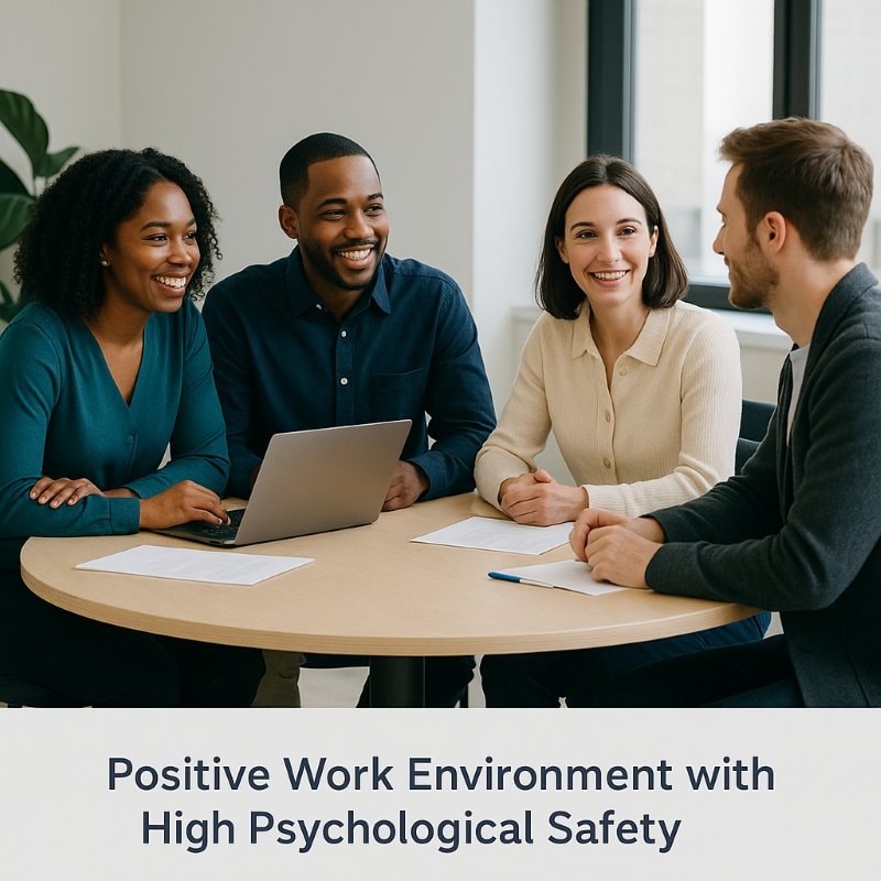 Team collaborating in a psychologically safe work environment that supports motivation.