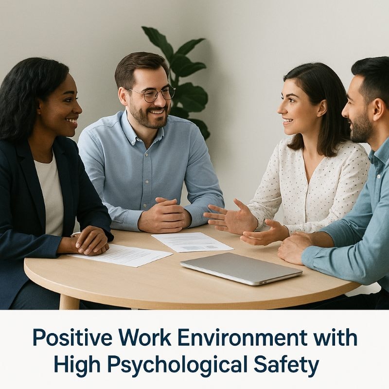 Team collaborating in a psychologically safe work environment that supports motivation.