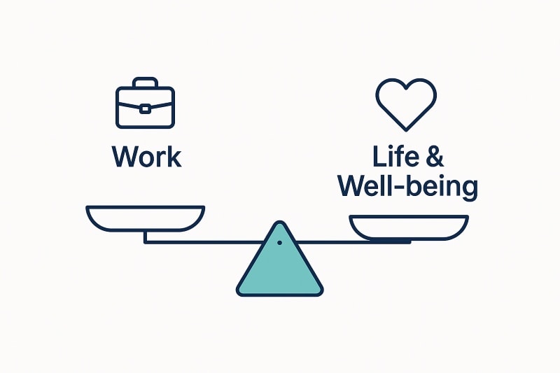 Illustration representing healthy work-life balance as a foundation for employee motivation.