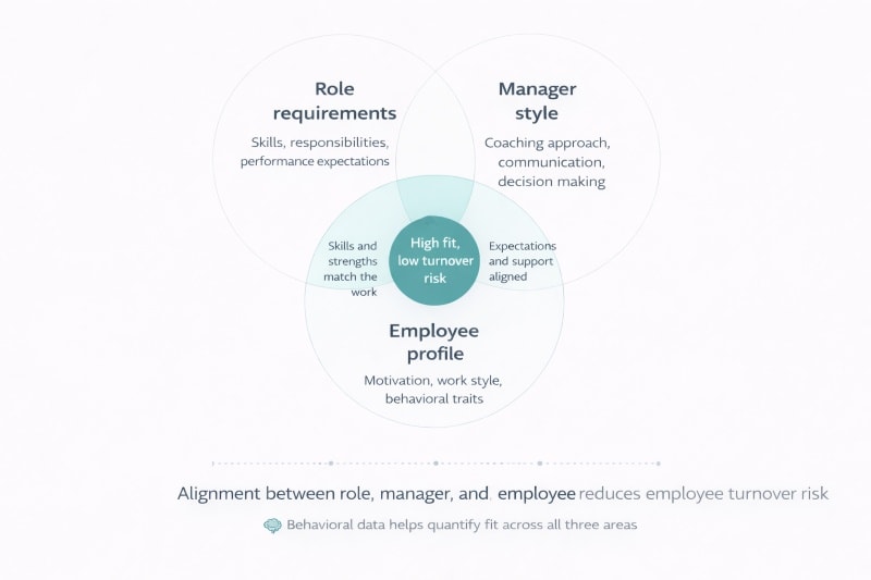 Alignment between role, manager, and employee reduces employee turnover risk.
