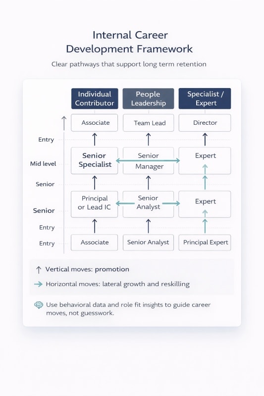 Career development framework showing internal pathways that support employee retention.
