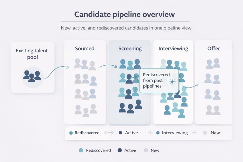 Candidate pipeline diagram showing new, active, and rediscovered candidates.