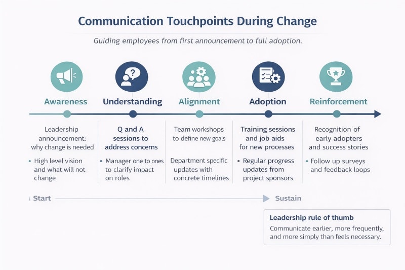 Leadership communication touchpoints when managing organizational change.