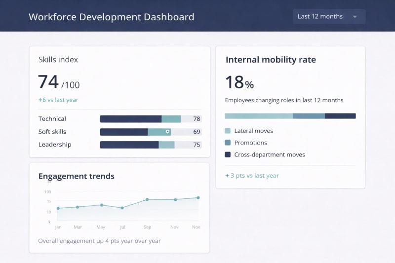 Dashboard visualizing key workforce development metrics.