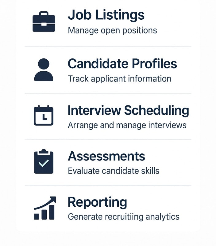 Infographic highlighting core features of effective recruiting apps.