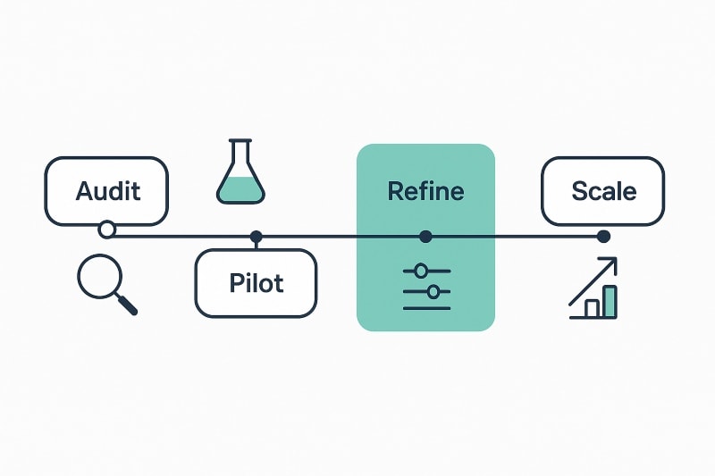 Roadmap illustrating a phased approach to upgrading hiring tools and onboarding processes.