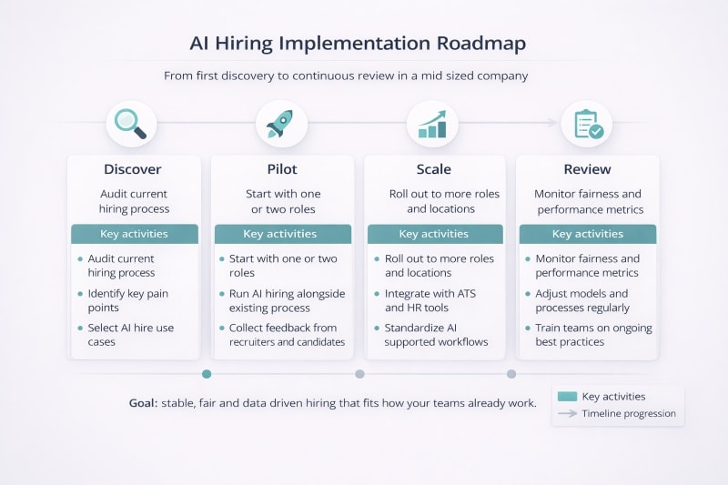 Implementation roadmap for AI hire in a mid sized company.