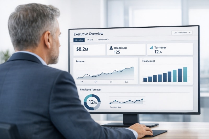 Business leader reviewing key data points to support strategic decisions.