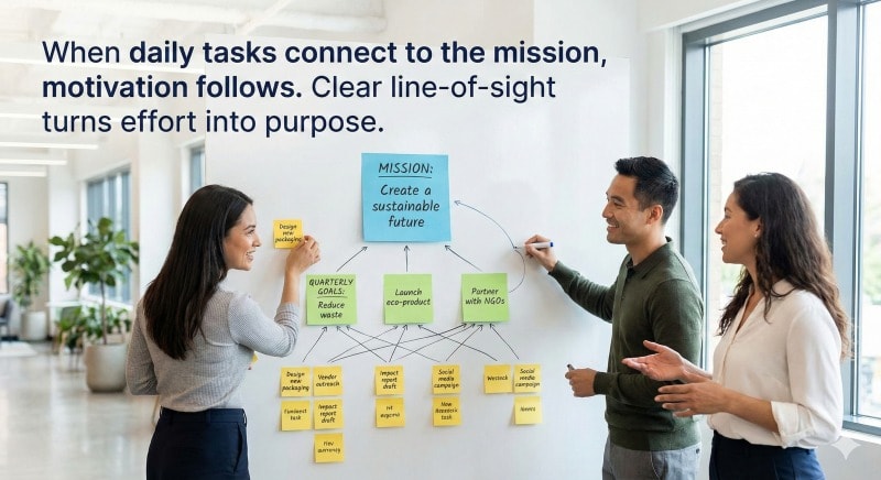 Company mission and organizational goals improve motivation in the workplace