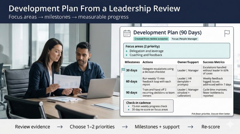 Employee development plan created from leadership performance review