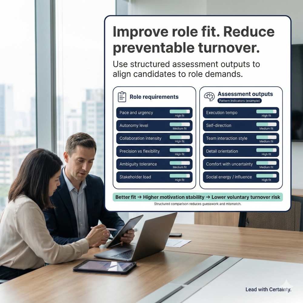 Improving role fit with personality assessment to reduce turnover and improve motivation
