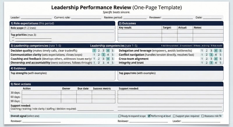 Leadership performance review template copy-paste format