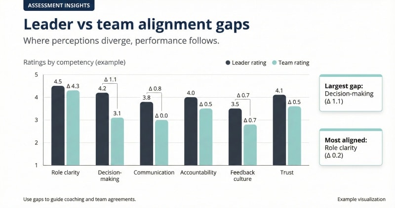 Leader vs team alignment gaps in team dynamics assessment results