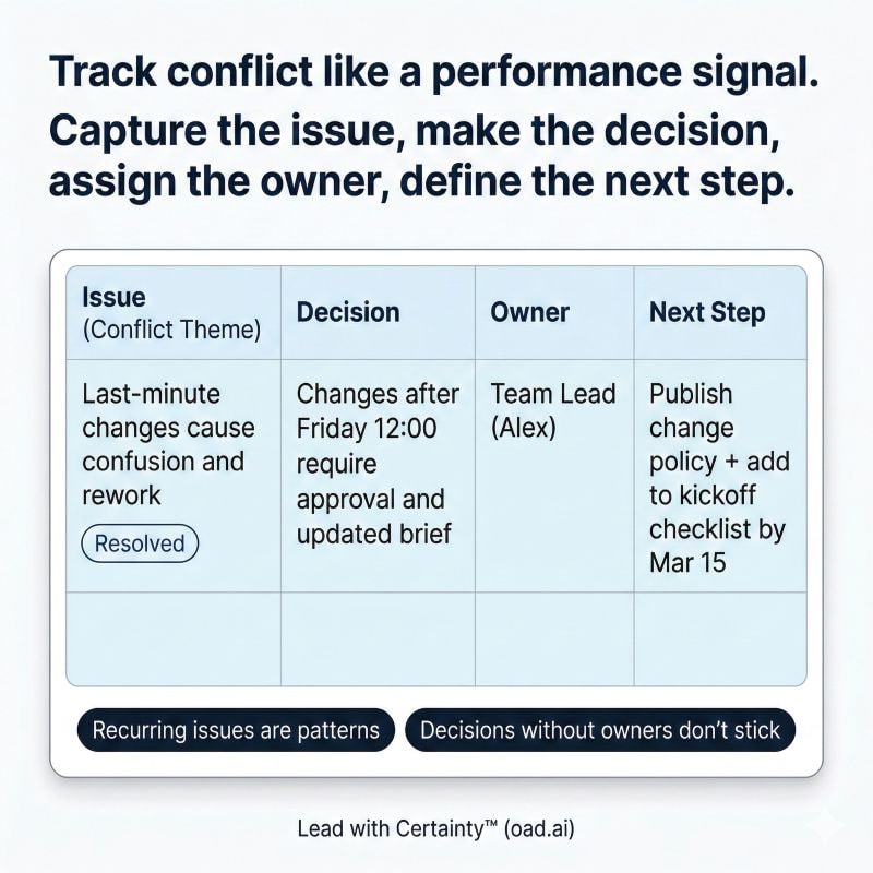 Tracking recurring conflicts to improve team dynamics and accountability