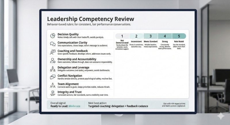 Leadership performance review template with competencies and rating scale