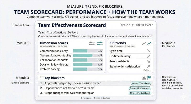 Composite team scorecard for teamwork evaluation criteria and overall team performance
