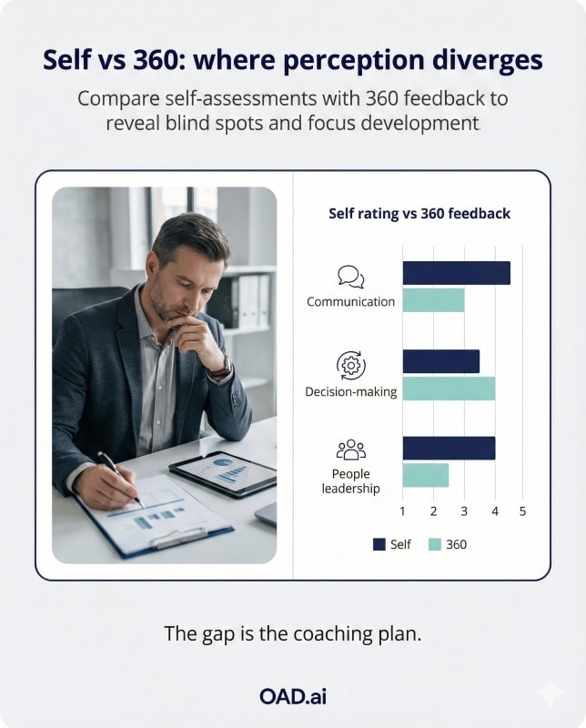 Self assessments compared with 360 degree feedback to improve self awareness and leadership effectiveness