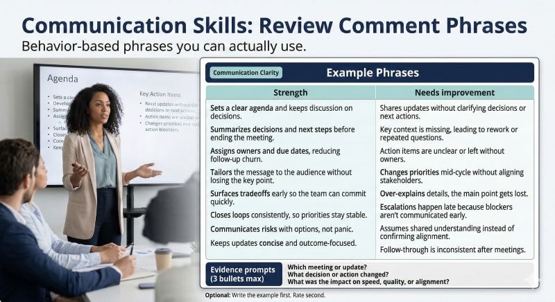Communication skills example phrases for leadership performance review