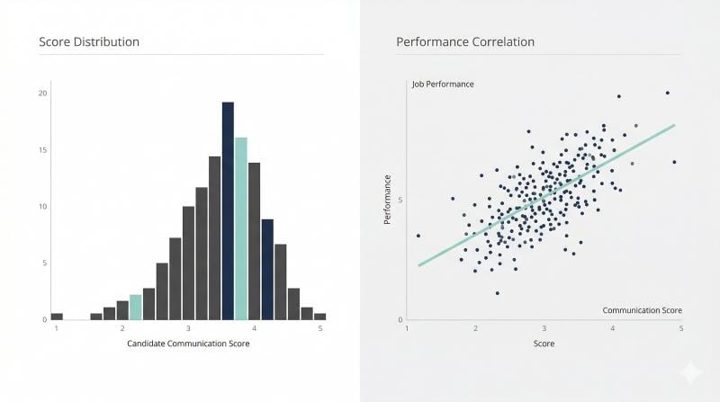 Validation dashboard for communication test design linking scores to performance outcomes