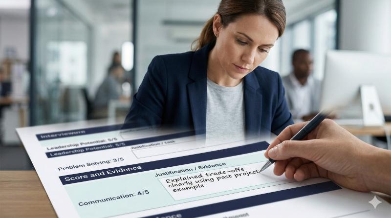 Record answers and justify scores when evaluating candidates