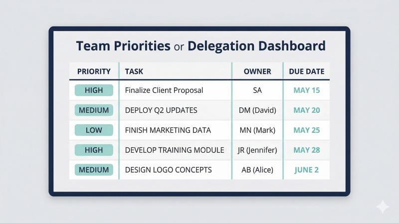Delegation and priorities system for managers