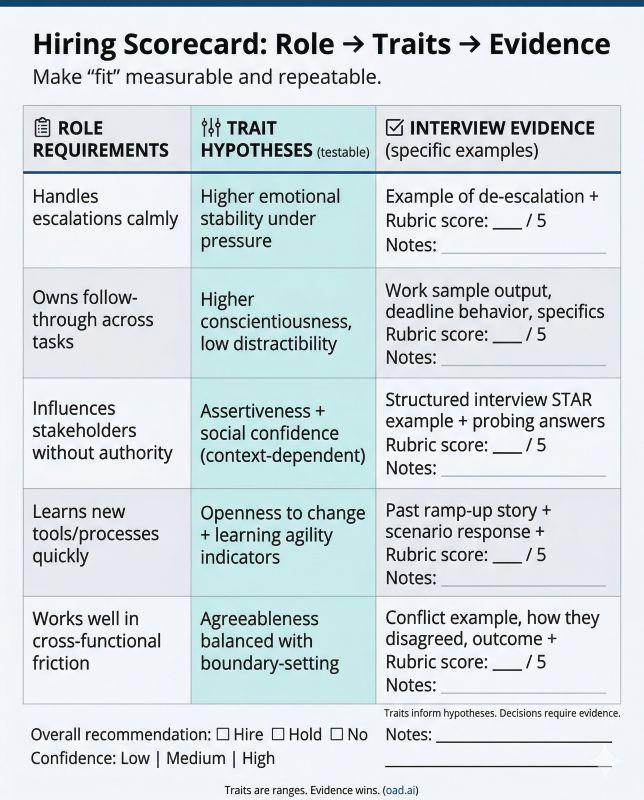 Scorecard mapping personality traits to job requirements in the hiring process