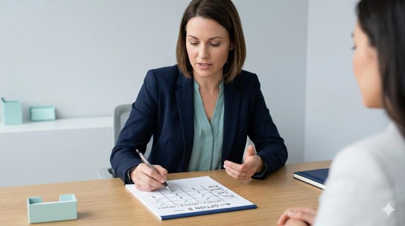 Candidate explaining a decision making process with trade-offs in an interview