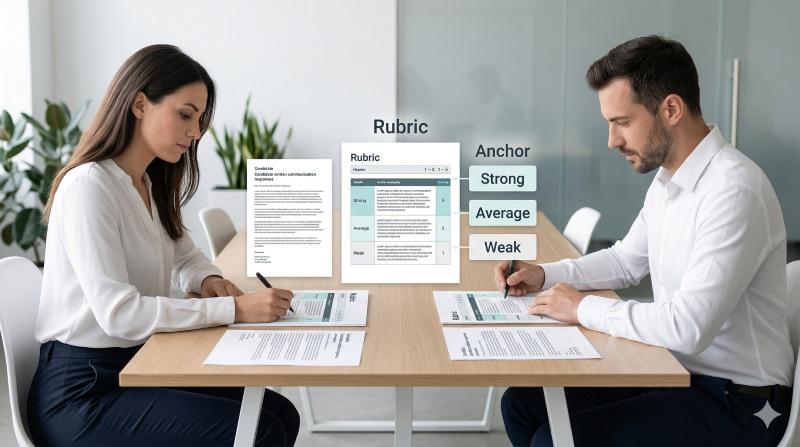 Raters using a rubric to score a communication skills test consistently