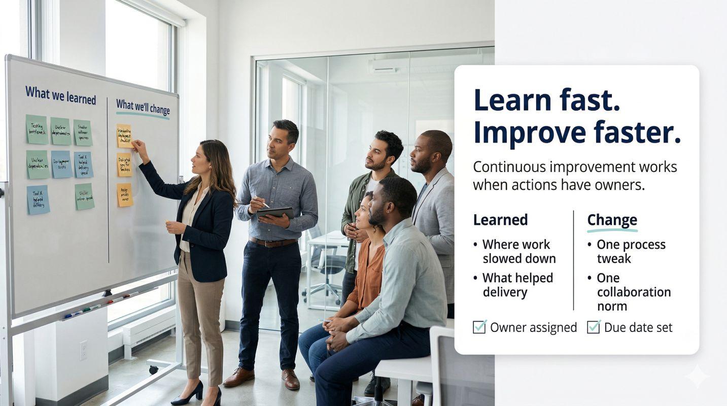 Team using continuous improvement to strengthen collaboration and delivery