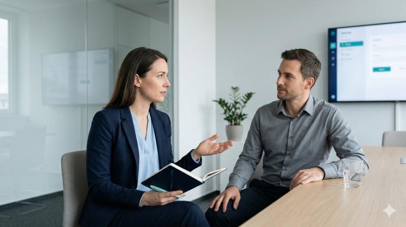 Candidate discussing conflict resolution and communication skills in an interview