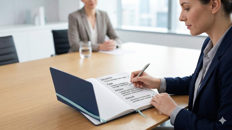 Interviewer scoring behavioral questions based on past experiences