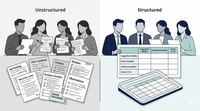 Structured interview process reduces bias and improves candidate evaluation