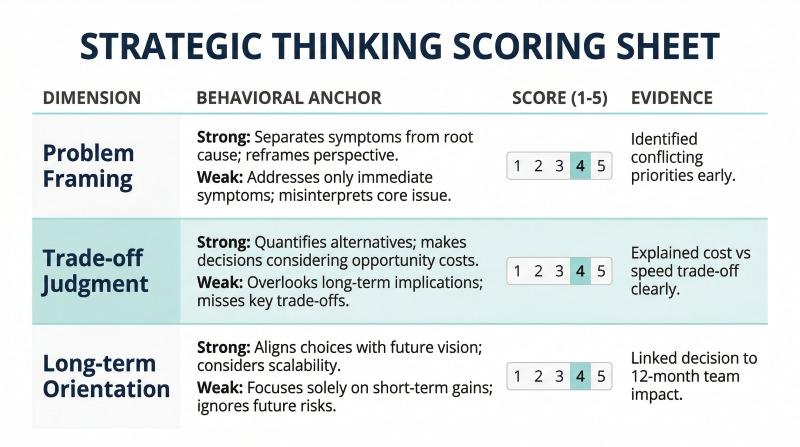 Rubric to score strategic thinking skills using evidence from interview answers
