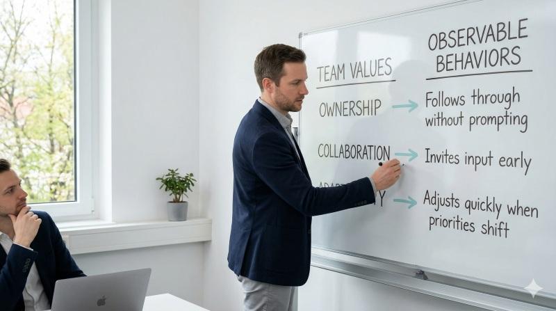 Hiring manager defining company’s culture signals and observable behaviors