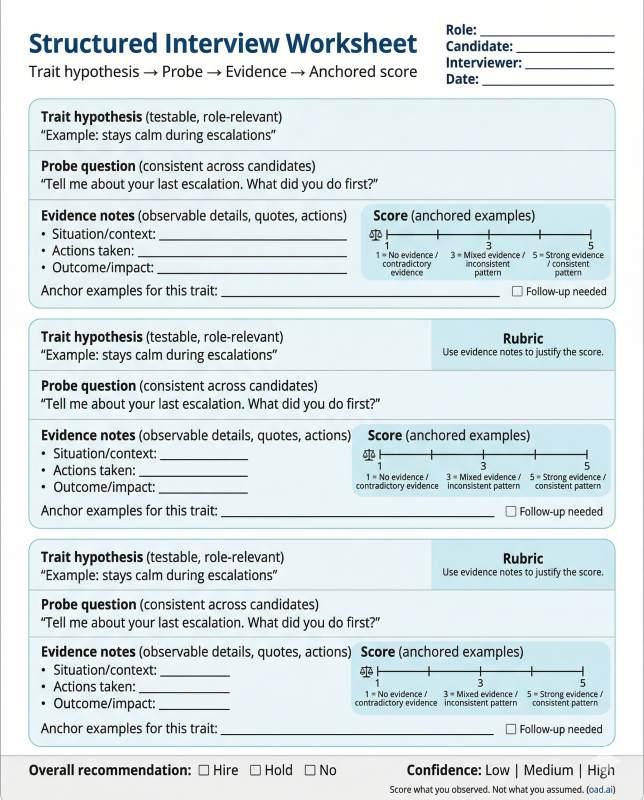 Structured interview probes based on personality traits in the hiring process